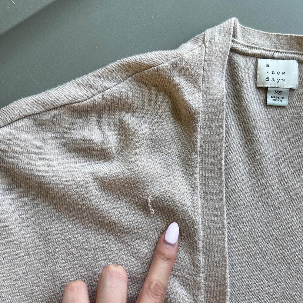 Neutral Open front light knit cardigan XS cozy winter casual quiet luxury office - Picture 10 of 10